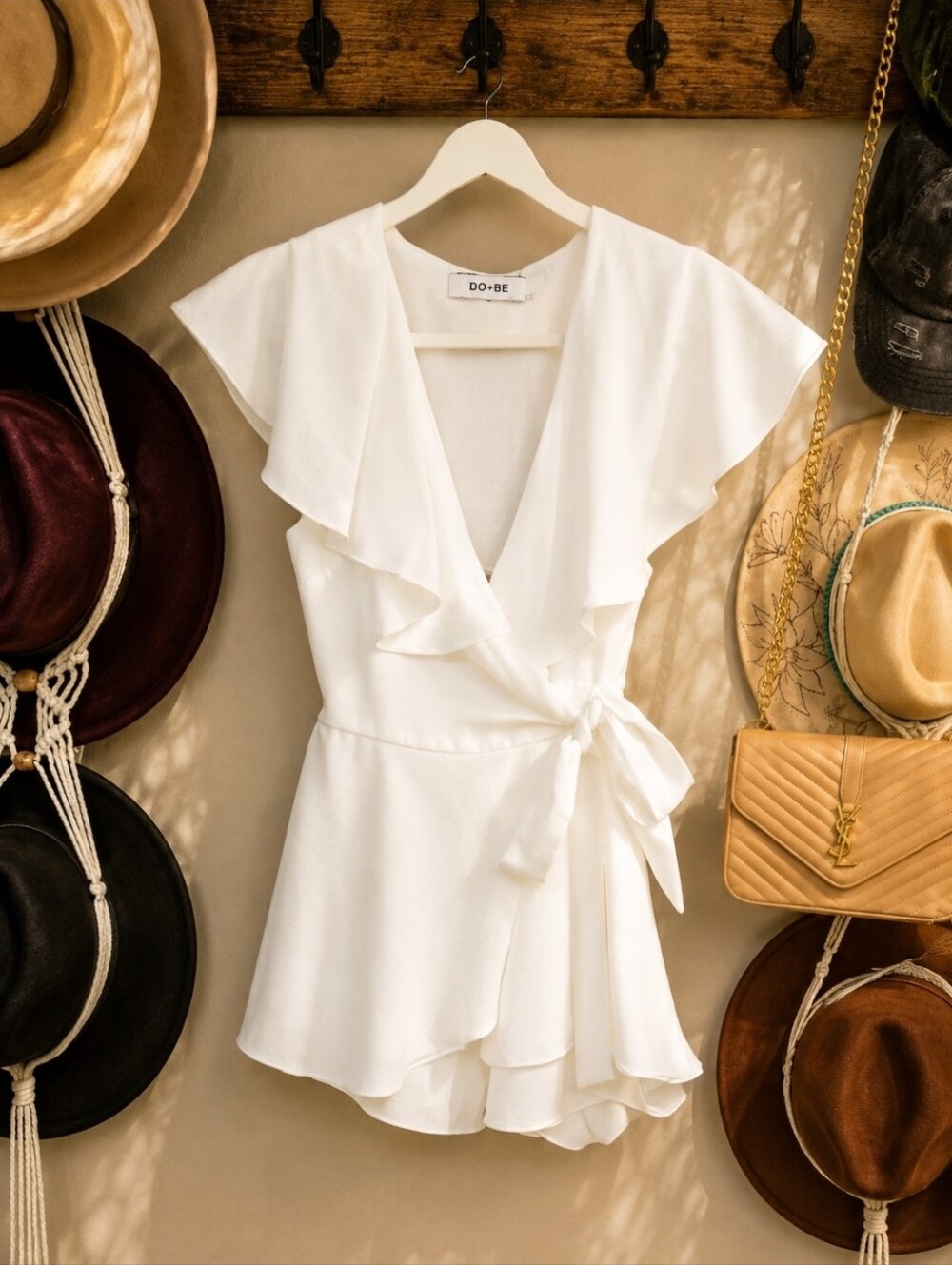 DO+BE White Ruffle Wrap Romper with Side Tie